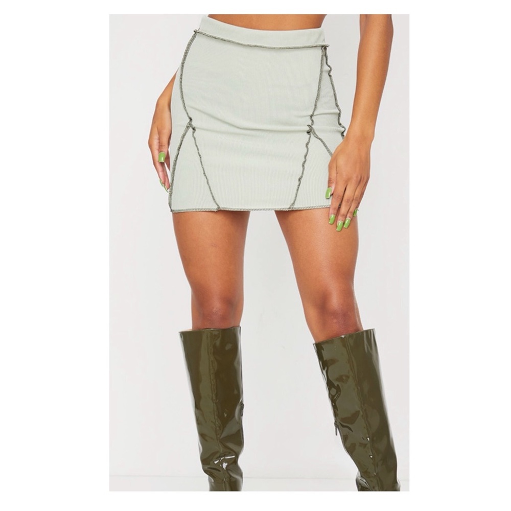 Sage green ribbed mini skirt